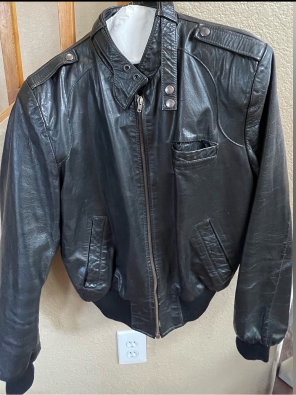 Men's Black Leather Bomber Jacket - Classic Varsity Style